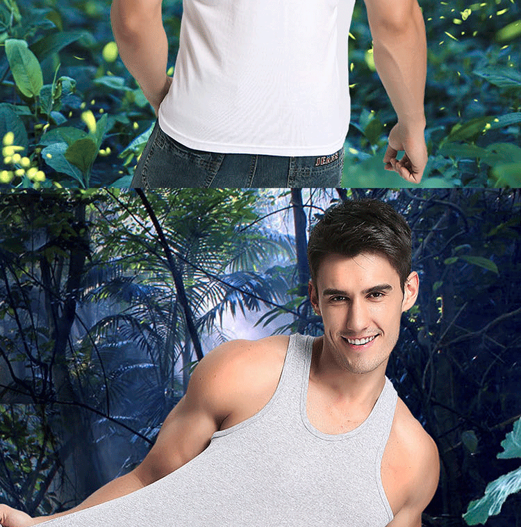 雅鹿男士纯色全棉背心3件装四季紧身运动修身型打底汗衫内衣纯棉