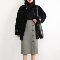 CHICVEN Autumn and winter commuter high waist thin asymmetrical woolen skirt MID-length straight skirt