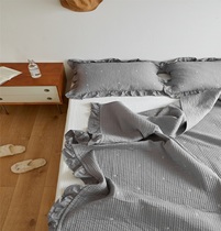 Recommended pure cotton soft multifunctional summer quilt sandwich sheets ruffled embroidery summer quilt three-piece set