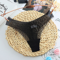 Thong womens mesh seamless one-piece ultra-thin transparent soft womens underwear sexy solid color low-waist T-Back