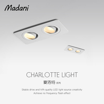 led rectangular double-head spotlight recessed household concealed bucket spotlight living room without main light cob wall washer