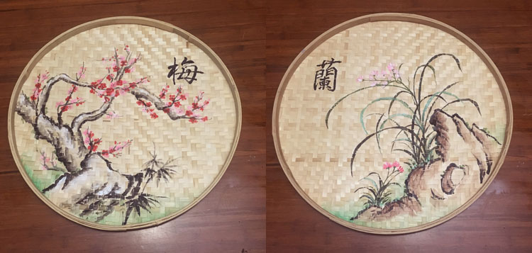 纯手工彩绘竹簸箕画竹匾竹筛画创意装饰画农家乐火锅店酒店竹筐画