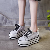 Inside heightening small white shoes female summer 2022 breathable mesh surface 8cm casual 100 lapped hollowed-out mesh yarn thick bottom muffin 10cm