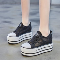 Europe station 2022 new inner heightening thick bottom pine pastry fairy wind lace Korean version casual breathable single shoe woman 33
