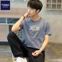 TEEK men t-shirt short sleeve pure cotton 2022 summer new smiley face printed teenagers Chauded summer dress half sleeve shirt