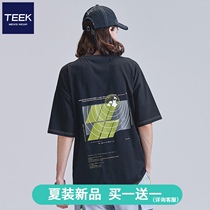(National trend new products buy 1 get 1 free)t-shirt short-sleeved mens clothing 2021 summer new original five-and-a-half-sleeve couples outfit
