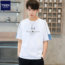 TEEK collision color pure cotton loose short sleeve T-shirt male summer clothing new product splicing downhill Han version popular half cut 5 50% sleeves