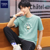 TEEK summer cotton fake two pieces of clothes student trendy puppy handsome half sleeve mint - sleeve T - shirt man