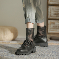 2021 New Martin boots female summer thin boots net boots hollow thick-bottom Net red leather short boots Womens cool boots