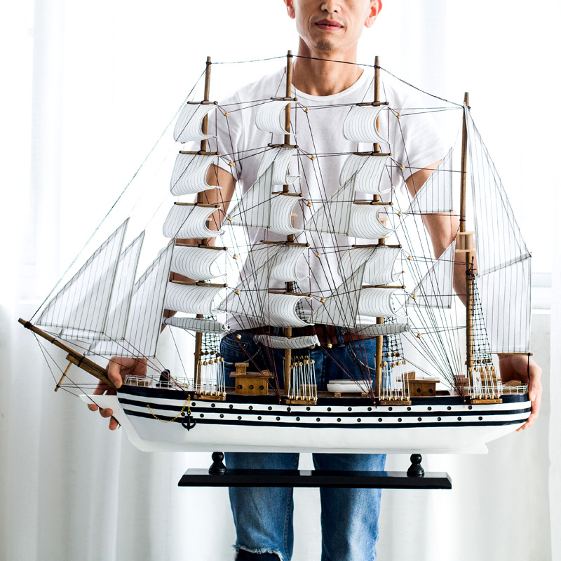 Sailboat model ornaments large light luxury living room home accessories pure handmade wooden craft gifts