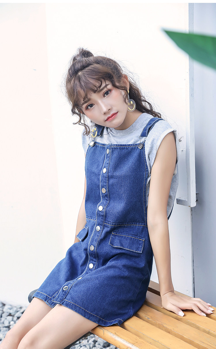 ssy牛仔背带裙连衣裙女夏新蓝色时尚修身开叉连体裙子中短款9366