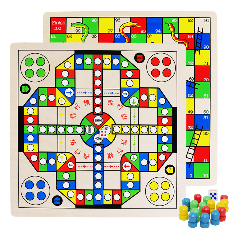 跳棋飞行棋木制多功能幼儿园桌面游戏棋3-6周岁蛇棋儿童益智玩