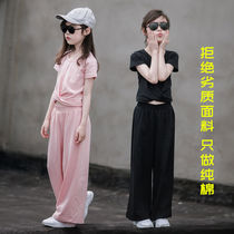 Girls short sleeve set Children Spring and Autumn fashionable foreign style two-piece big girl wide leg pants Korean summer dress 13 years old
