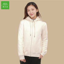 Solid color hooded plus velvet sweater womens lamb velvet padded zipper cardigan autumn and winter long sleeve loose warm sports coat