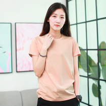 Pure-colored female cotton short-sleeved T-shirt Summer Korean version is loose and thin simple basic money Pure-colored T-shirt trend