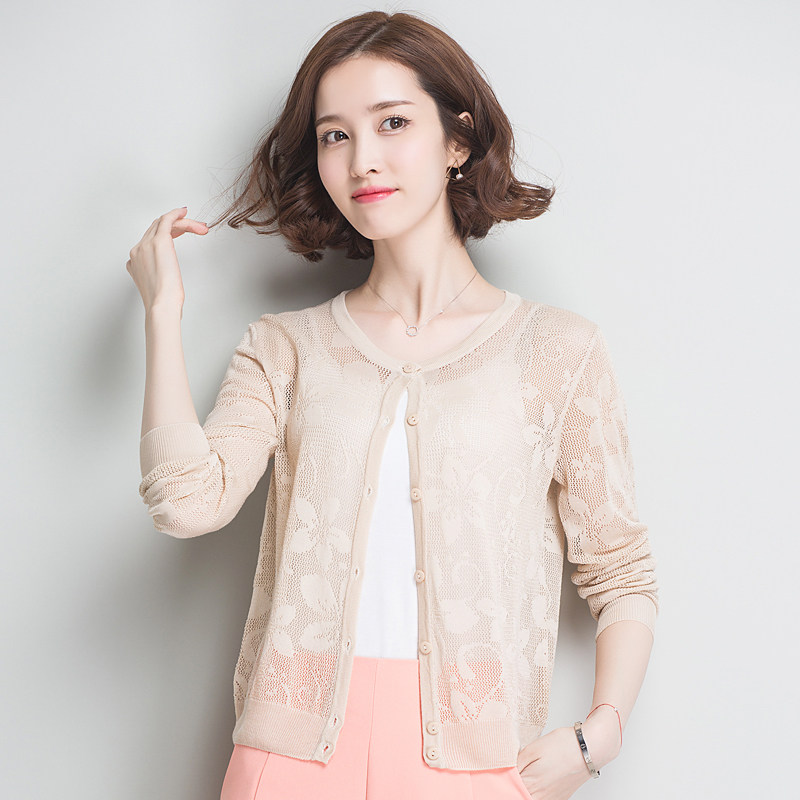 针织衫女开衫短款桑蚕丝冰丝空调衫外搭超薄款披肩夏季镂空小外套_4