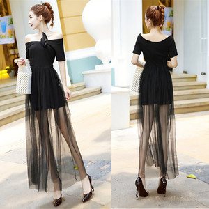 new shoulder dinner parties birthday party thin dress long dress 