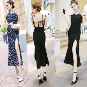 Toast bride new sexy mid long thin fish tail dinner evening dress 