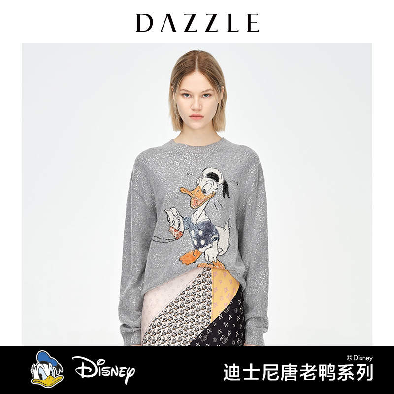 dazzle地素2021春装迪士尼唐老鸭针织织绣套头