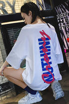  European goods large version t-shirt womens short-sleeved 2021 summer new Korean t-shirt loose mid-length pure cotton ins western style tide