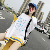  Round neck hooded white sweater womens 2021 new autumn and winter large size Korean version of loose lazy wind mid-length top tide