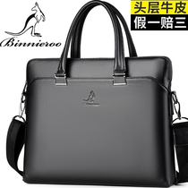Binnie kangaroo handbag mens business leather mens handbag Large capacity cowhide business trip computer briefcase men