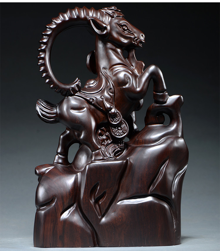 黑檀木雕领头羊摆件实木红木雕刻十二生肖家居客厅玄关招财工艺品