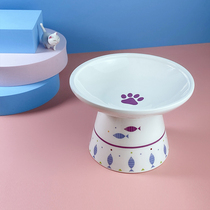 Malady Cat Bowl Ceramic Large Caliber High Foot Neck Protection Grain Bowl Shallow Mouth Pet Food Basin Gaffi Cat Special Flat Face Bowl