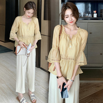 Pregnant womens summer suit out fashion style foreign coat summer Net red senior baby shirt pregnant woman dress