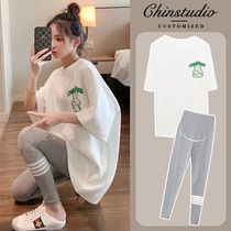 Pregnant womens coat summer 2021 New loose Korean short sleeve T-shirt female fashion summer thin set two-piece set