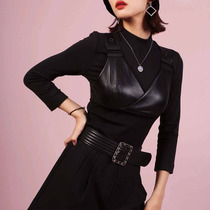 OAmasch flag 2021 autumn styling stitching vneck leather camisole 5300650-4216211-001