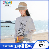 Girls  spring personalized stitching sweater big childrens loose foreign style t-shirt childrens spring casual top