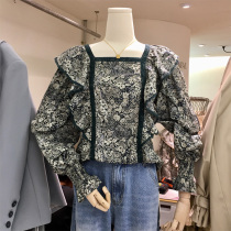 2021 new womens spring temperament hipster floral square collar niche design loose long sleeve trend shirt Women