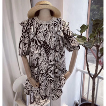 2020 European station summer new niche temperament personality print pattern ruffle short dress