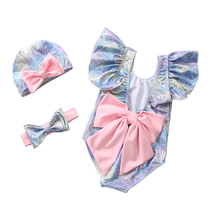 Childrens swimsuit Girls and girls INS swimsuit Shiny Mermaid back bow Girl baby one-piece swimsuit