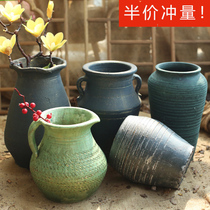 Chinese style retro vase Water nourishing floral pottery Pottery Jar Coarse Pottery clear cabin Swaying Pieces Creative Living Room Flower Arrangement Dry Flower Basin Brief