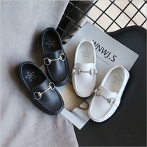 Boy Bean Shoe shoes Childrens leather shoes Korean version Black casual One foot pedal small leather shoes Mens baby Spring and autumn Soft bottom