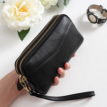 Leather clutch female summer mother cowhide double zipper mobile phone bag coin purse large capacity multi-layer wrist bag