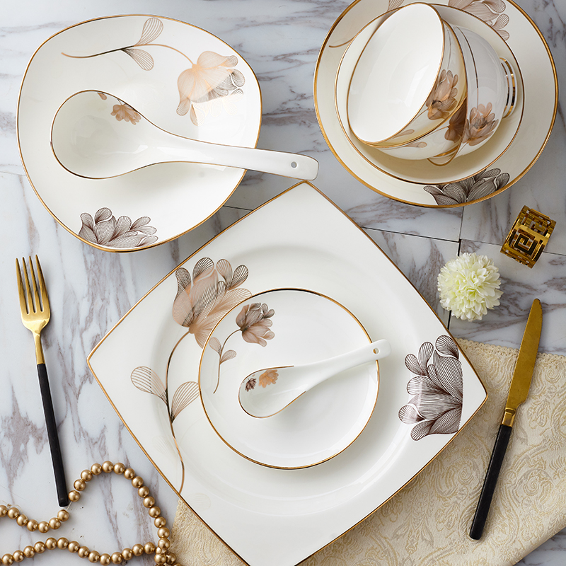 Dishes set home luxury court Jingdezhen ceramic bone china high-end European tableware bowl combination marriage