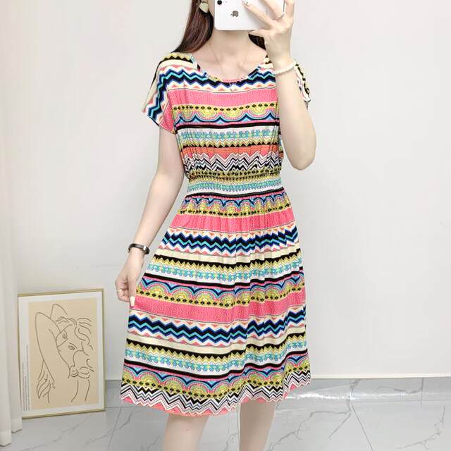 Summer ໃຫມ່ sleeveless printed ຂະຫນາດນ້ອຍ A-line skirt waist slim ຝ້າຍໄຫມ floral dress nightgown ສັ້ນ