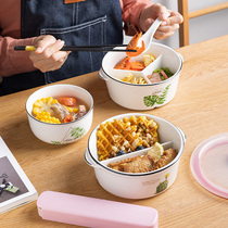 Ceramic Lunch Box Round compartment Two-g-three-grid Lunch Box Microwave special with lid Seal to work Nation Refreshing Box