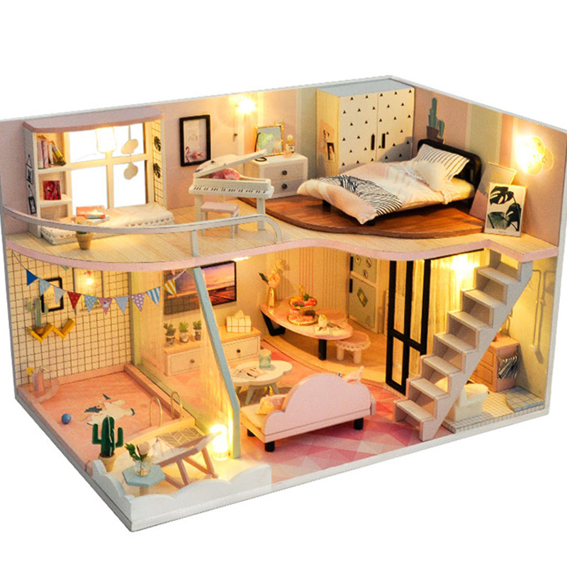 diy小屋阁楼浅粉拾光手工制作迷你小房子模型拼装玩具