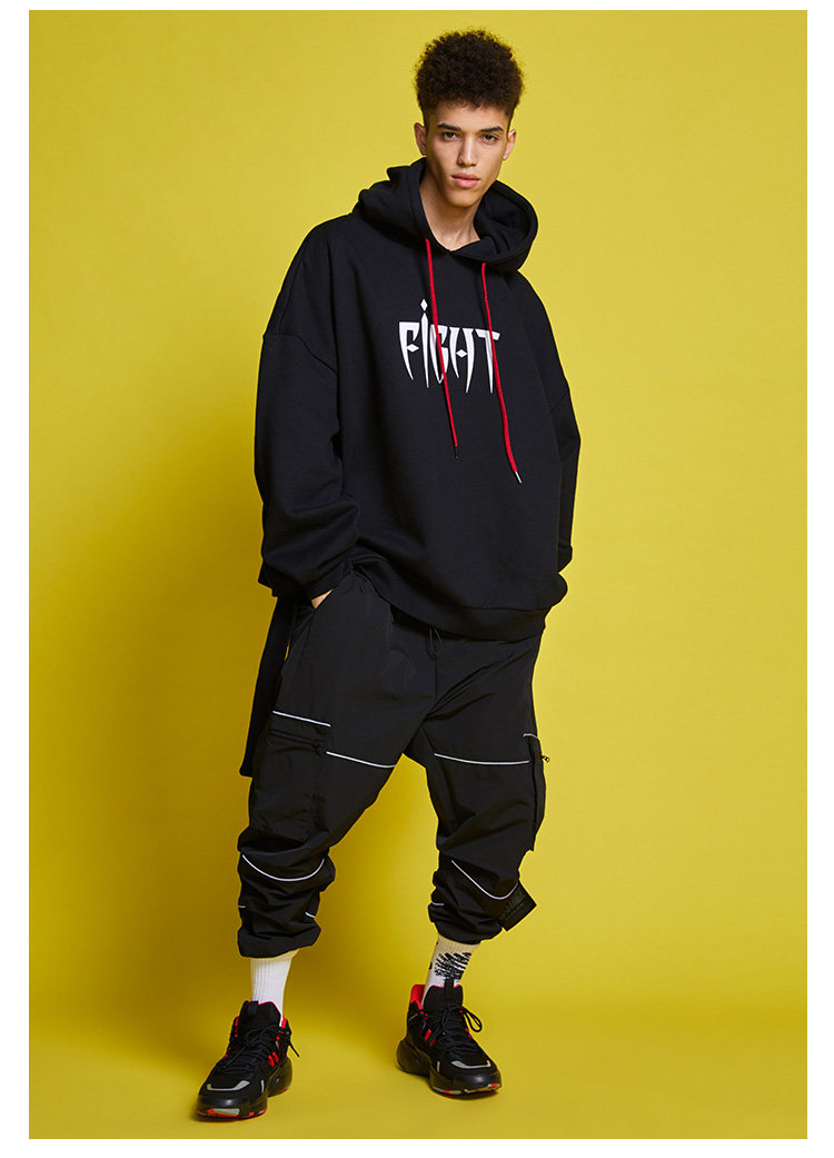 stage 潮牌 街头风 无惧 特殊剪裁 宽松连帽卫衣 男女同款 情侣款