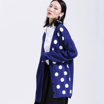 Fat sister autumn and winter New 2021 size polka dot long knitwear loose wave dots outside long sleeve cardigan women