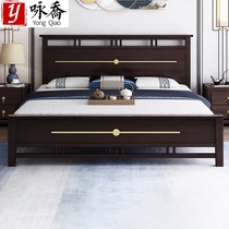 New Chinese style solid wood bed 1 8 meters double wedding bed Modern simple villa light luxury master bedroom king bed High-end furniture