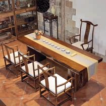 New Chinese tea table solid wood desk full page desktop conference table natural side table writing desk computer desk