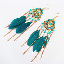 Yunnan Dali Lijiang travel wear bohemian feather tassel earrings retro long ethnic style earrings female