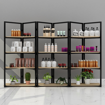 Creative steel and wood shelf shelf Multi-layer hair salon barber shop surface cosmetics display cabinet Supermarket product display rack