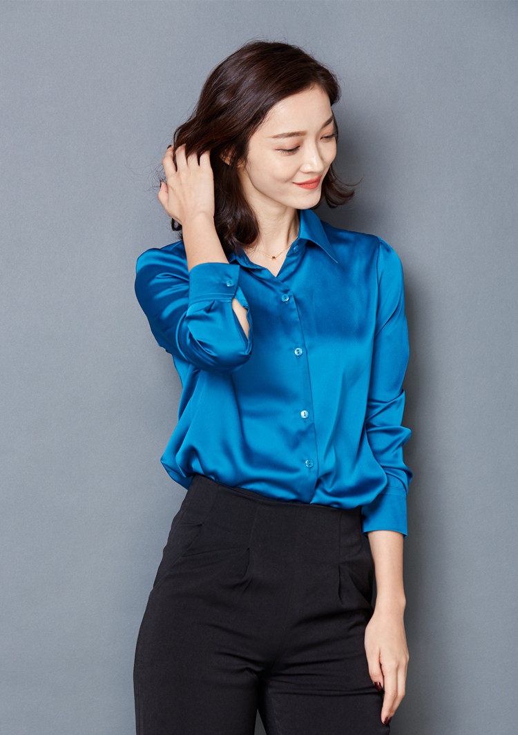 2017春秋韩版新款桑蚕丝女装衬衣仿真丝长袖衬衫高端丝绸上衣