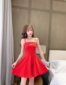 New sexy suspender heart-shaped hollow slim nightclub dress